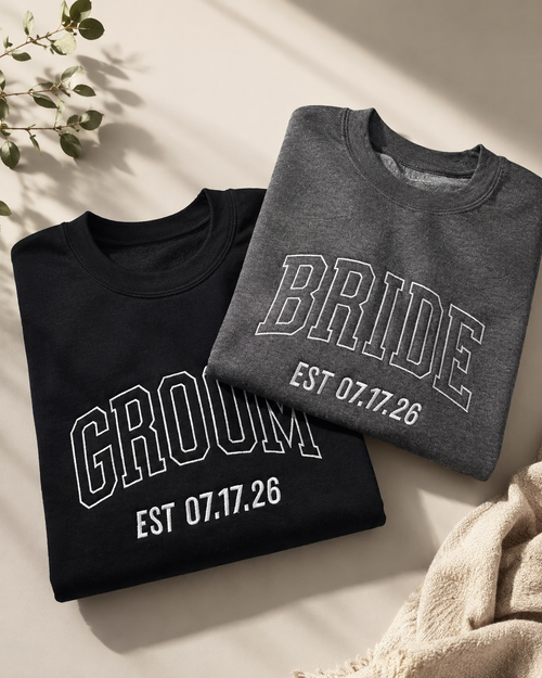 Custom Embroidered Bride Crewneck with Wedding Date